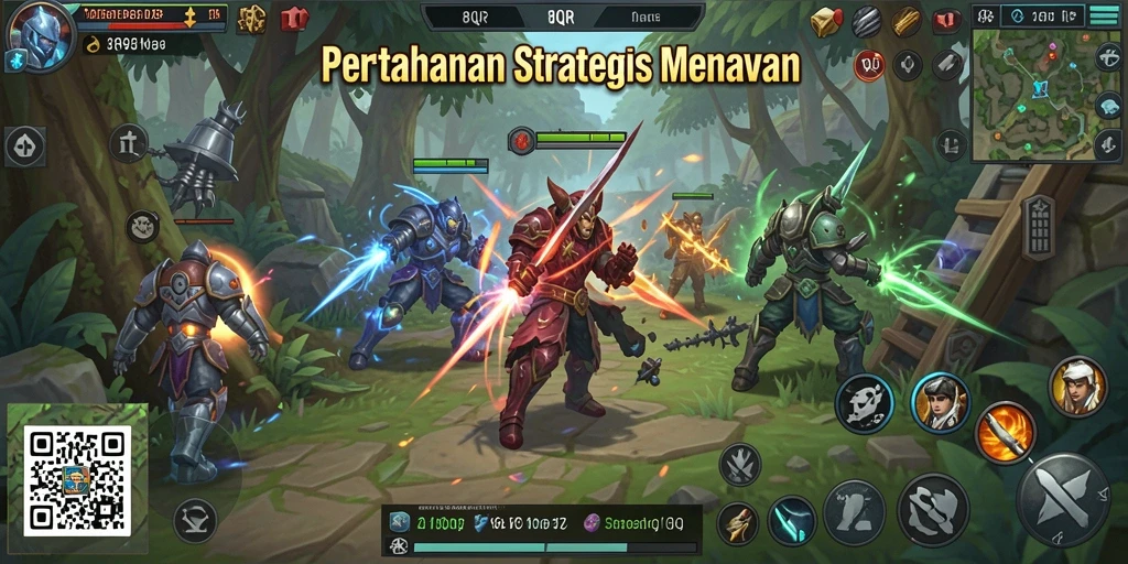 Screenshot 8QR menunjukkan gameplay menegangkan dalam Tower Defense.