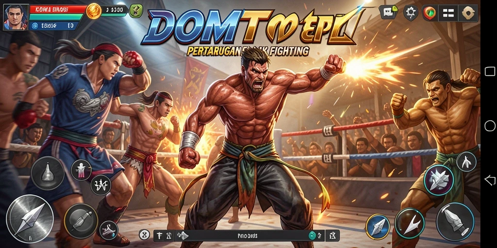 Screenshot gameplay DOMTOTO menampilkan aksi pertarungan yang seru dan grafis menawan.