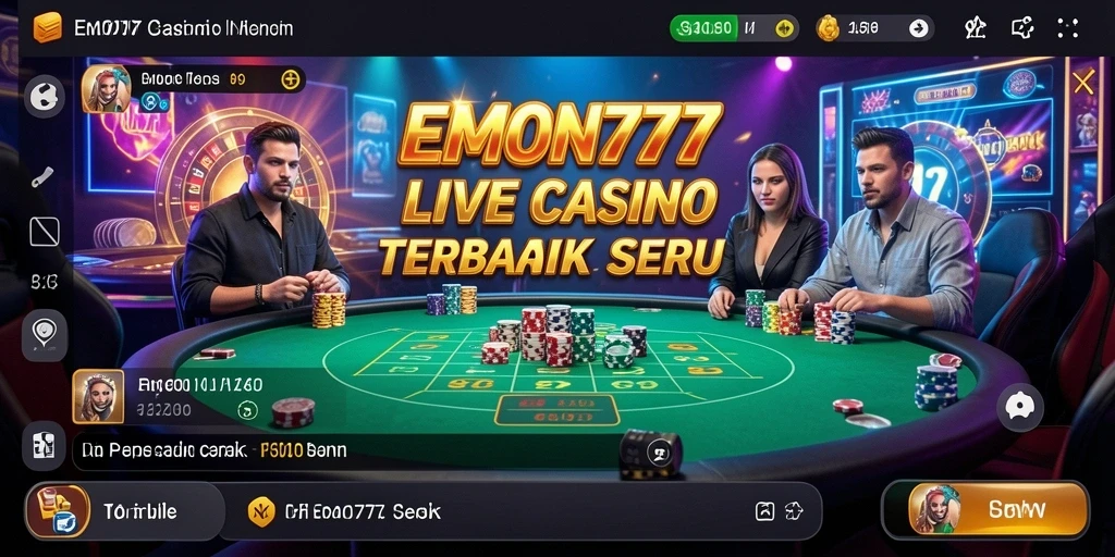 Tangkapan layar EMON777 menampilkan dealer langsung dalam permainan kasino yang menarik.