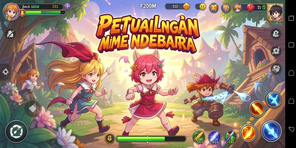 Tampilan gameplay F200M yang menakjubkan dengan karakter anime.