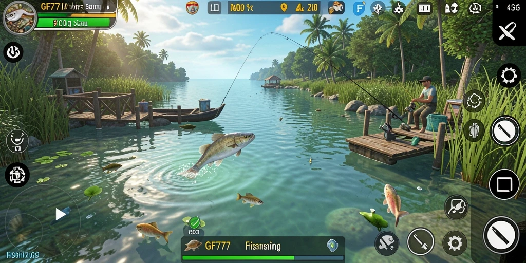 Tampilan gameplay <strong>GF777</strong> dengan aksi memancing yang menarik.