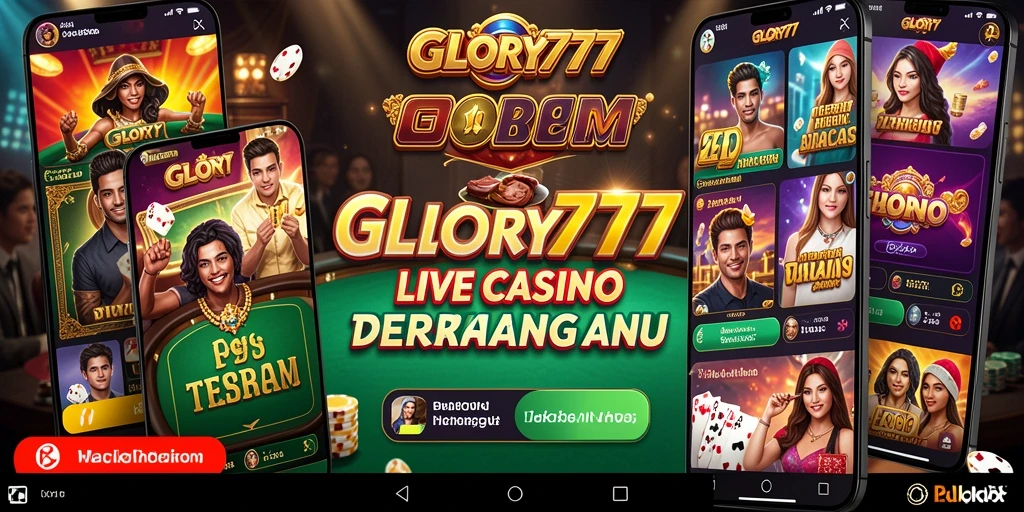 Screenshot GLORY777 menampilkan dealer langsung yang berinteraksi dengan pemain dalam permainan kasino.