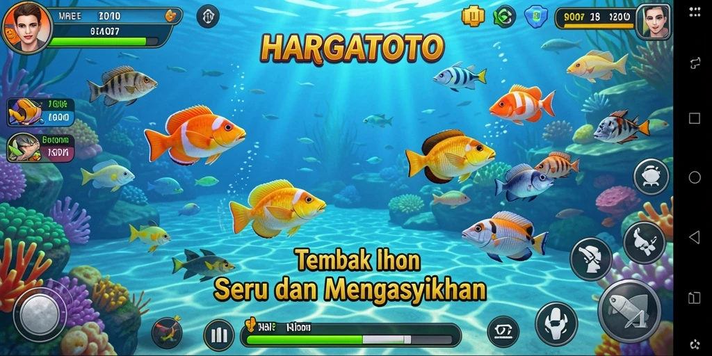 Tampilan gameplay HARGATOTO menampilkan aksi menangkap ikan yang mendebarkan.