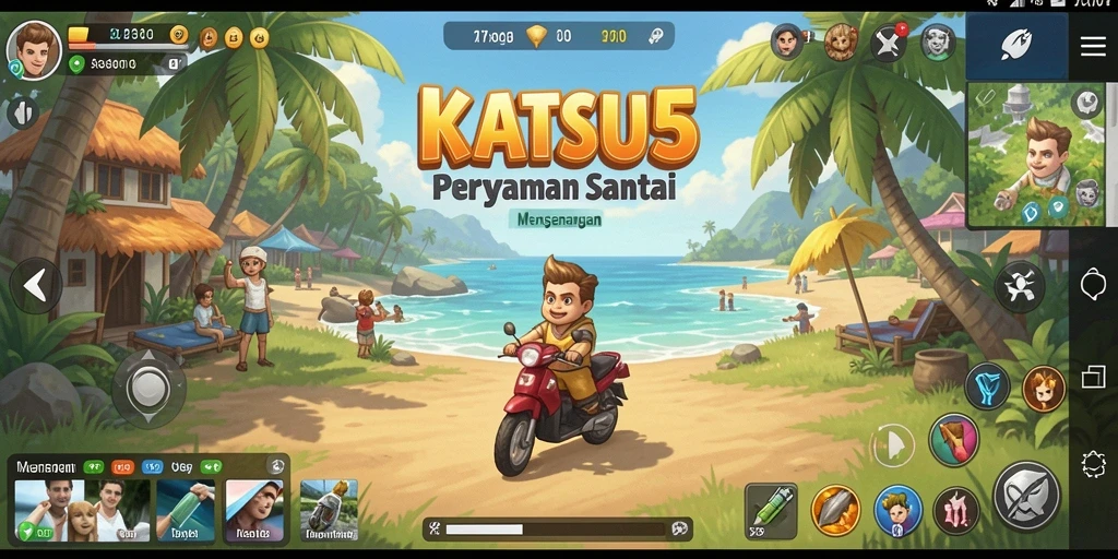 Tampilan gameplay KATSU5 yang berwarna-warni dan ceria.